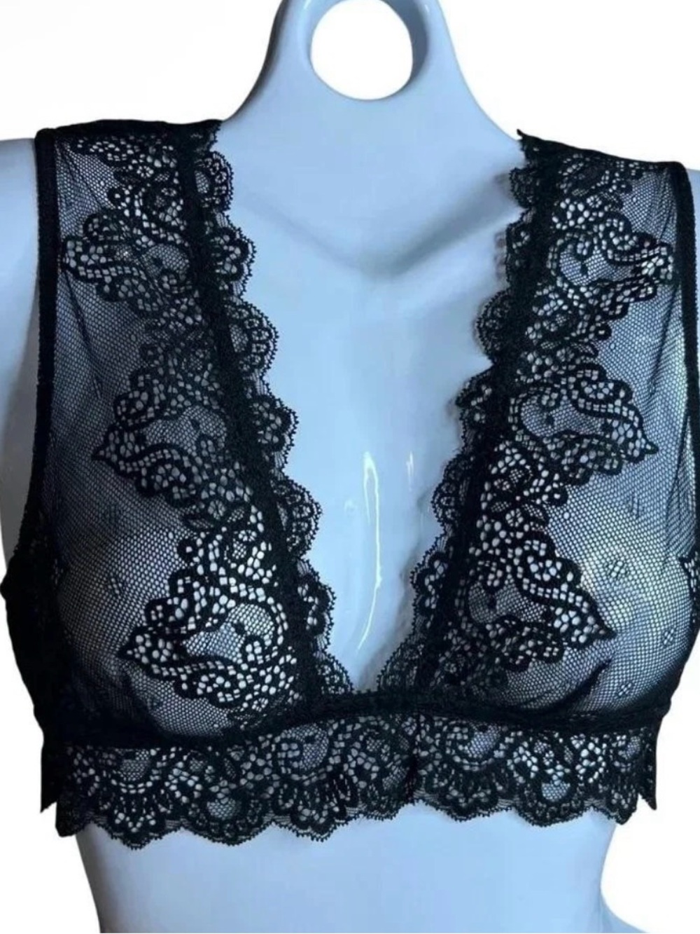 Free People x Only Hearts Lace Bralette Size Small Black Wide Strap Ruffle NEW